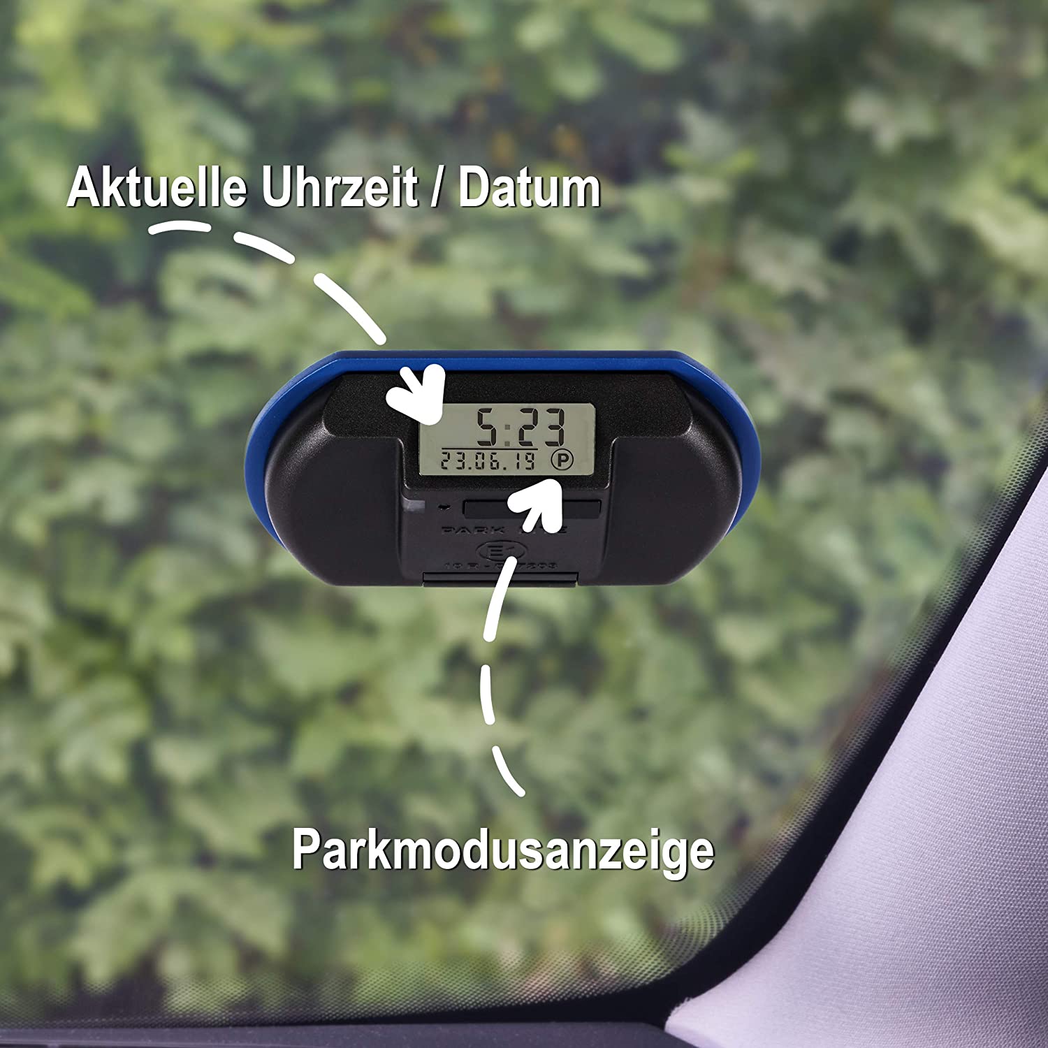 automatische Parkscheibe innen an der Frontscheibe anbringen