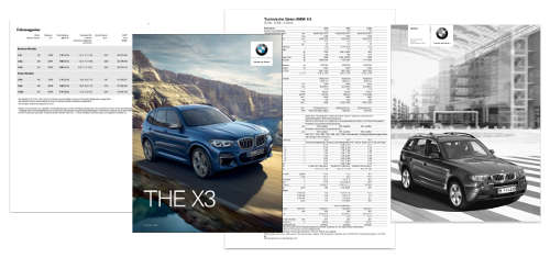 Kataloge, Daten, Preisliste zum BMW X3